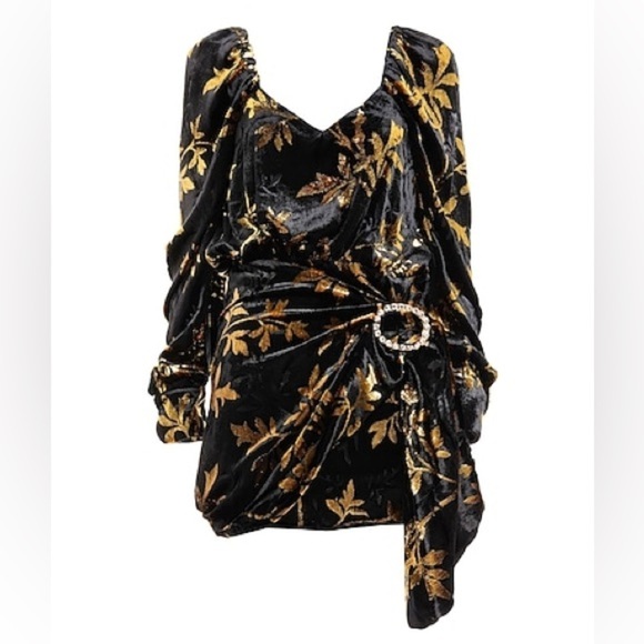 REVOLVE x Dodo Bar Or Mona Mini Dress in Black Velvet gold metallic size 42 / 6 - Picture 1 of 9